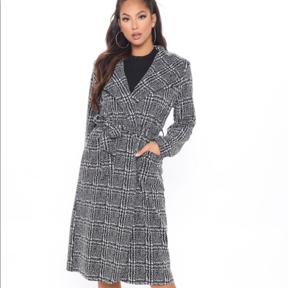 Shinestar Jackets & Blazers - EUC Shinestar Black and White Plaid Belted Wrap Coat Size Medium